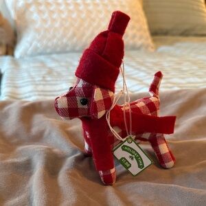 Holiday Time Red and White Buffalo Plaid Dog Ornament with Hat